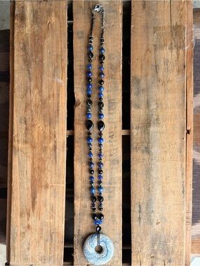 The Oracle- Handmade Blue and Black Beaded Oil Diffuser Necklace Lapis